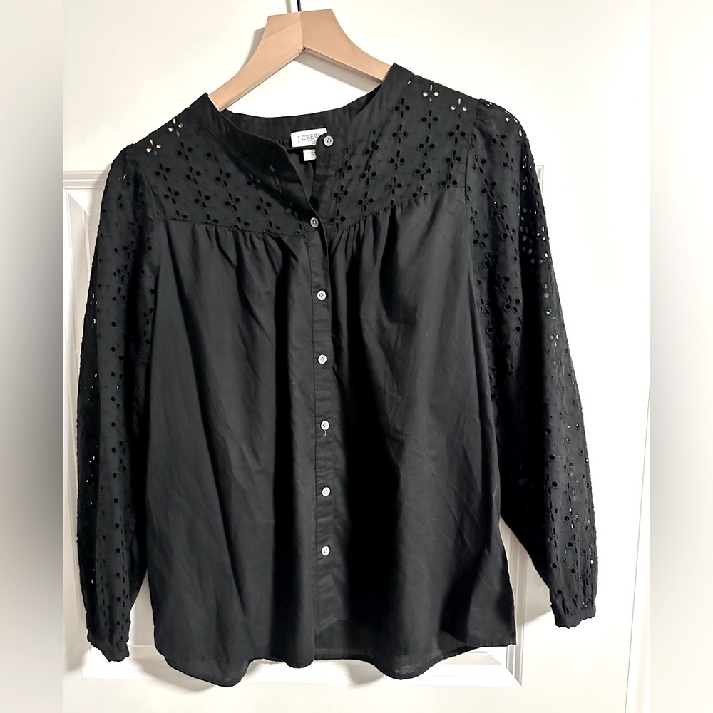 J.Crew button up blouse with eyelet sleeves. Size Med.